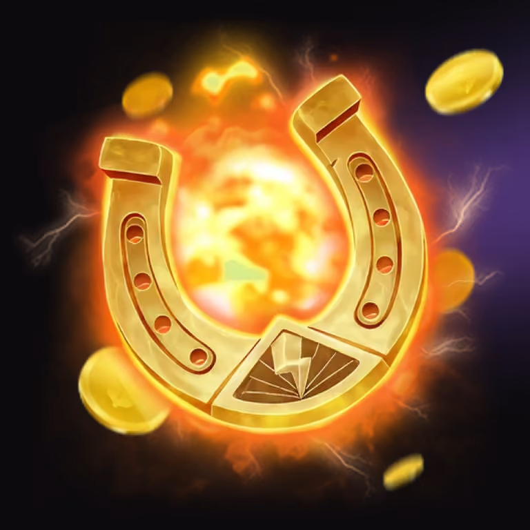 Blue dartboard with darts hitting the center and a flaming cartoon mascot pointing at the target – Deuces Casino.